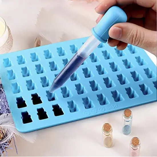 3 Pieces Silicone Chocolate Molds, Reusable Candy Baking Mold Ice Cube Trays Candies Making Supplies with 2 Droppers, Nonstick Silicone Gummy Molds Including Mini Dinosaur, Hearts, Bear Shape {4}