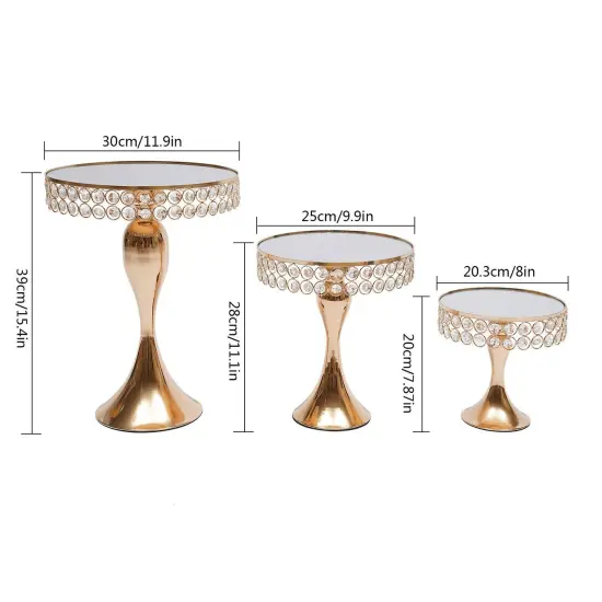 3Pcs Gold Crystal Cake Holder Set for Wedding Dessert {3}