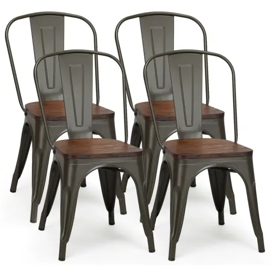 18 Inch Height Set of 4 Stackable Style Metal Wood Dining Chair Dark Green {3}