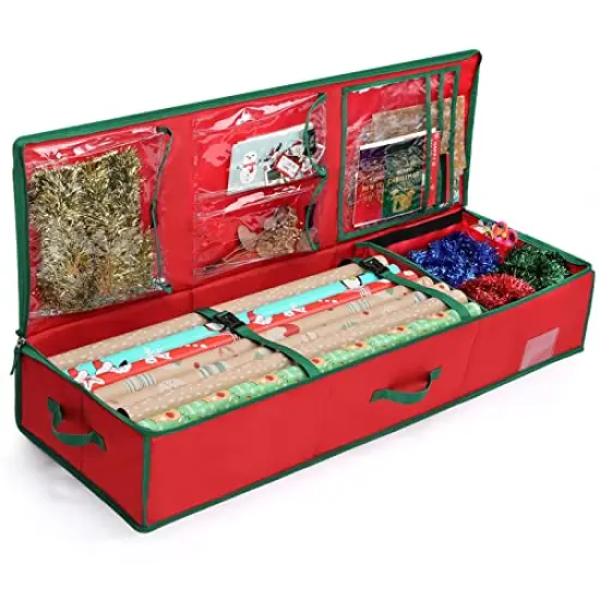Christmas Wrapping Paper Storage Bag, 42 inch Gift Wrap Organizer Underbed Storage Box Container 600d Oxford Fabric Wrapping Paper Holder for Storing Rolls, Ribbons, Bows 42L x 14W x 5.5H {2}