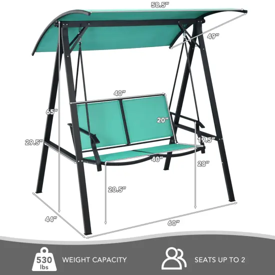 Outdoor Porch Steel Hanging 2-Seat Swing Loveseat with Canopy Green {5}