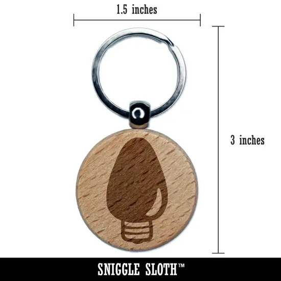 Christmas Light Bulb Engraved Wood Round Keychain Tag Charm {2}