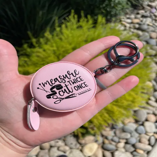 Measure Twice Measuring Tape Keychain Pink {1}