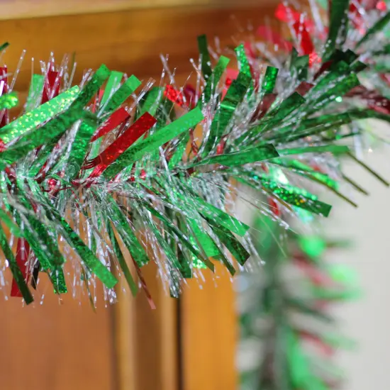 Northlight Boa Wide Cut Tinsel Commercial Christmas Garland - 12' x 4" - Red and Green - Unlit {5}