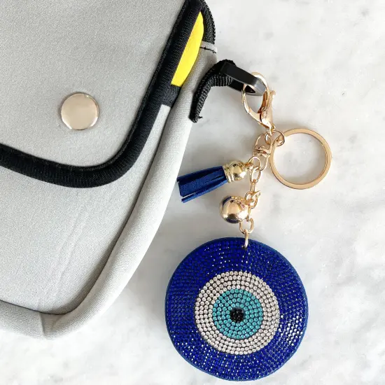 Wrapables Crystal Bling Key Chain Keyring Car Purse Handbag Pendant Charm, Blue Evil Eye {5}