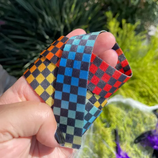 Red/ Yellow/ Blue Check 1&rdquo; Seatbelt Webbing {1}