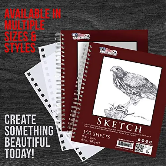8" x 10" Sketch Book Pad, Pack of 2, 100 Sheets Each, 60lb (100gsm) - Spiral Bound Artist Sketching Drawing Paper Pad, Acid-Free - Graphite Colored Pencils, Charcoal - Adults, Students {2}