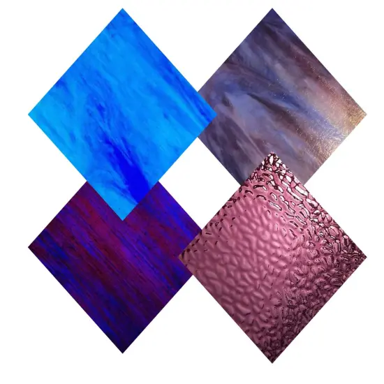 Wissmach 4 Sheet Mixed Color (Blue, Purple) Variety, Stained Glass Pack {1}