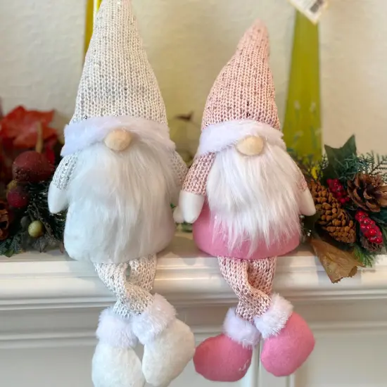 Wrapables Pink & White Sitting Gnome Dolls for Tabletop and Holiday Decorations (Set of 2) {1}