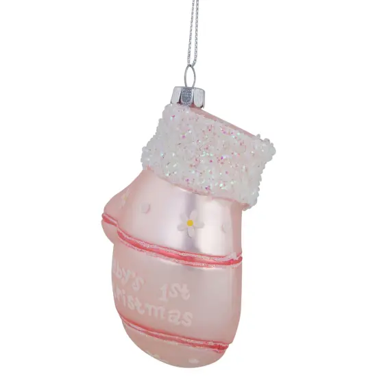 Northlight Baby's 1st Christmas Mitten Glass Ornament - 4" - Pink {4}