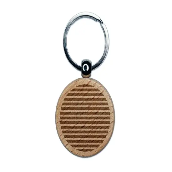 Geometric Striped Circle Engraved Wood Round Keychain Tag Charm {1}