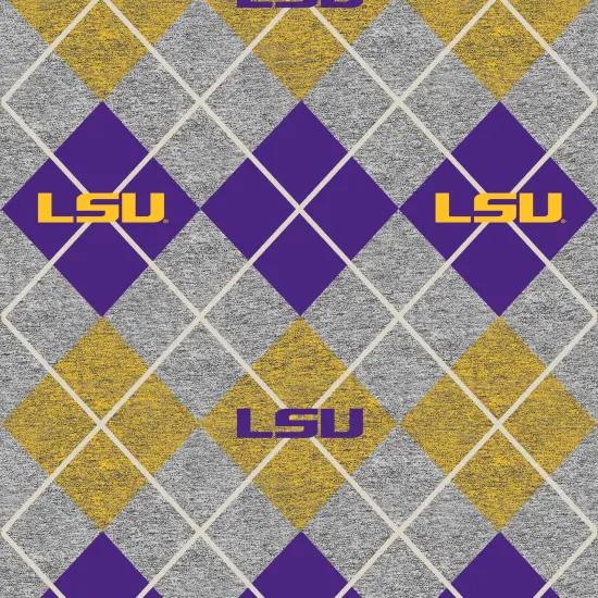Sykel Enterprises-Louisiana State University Fleece Fabric-LSU Tigers Heather Argyle Fleece Blanket Fabric-Sold by the yard {1}