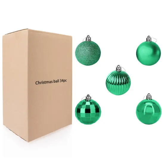 34-Piece Christmas Glitter Ball Ornaments (1.5") Xmas Tree Decorations Green {3}