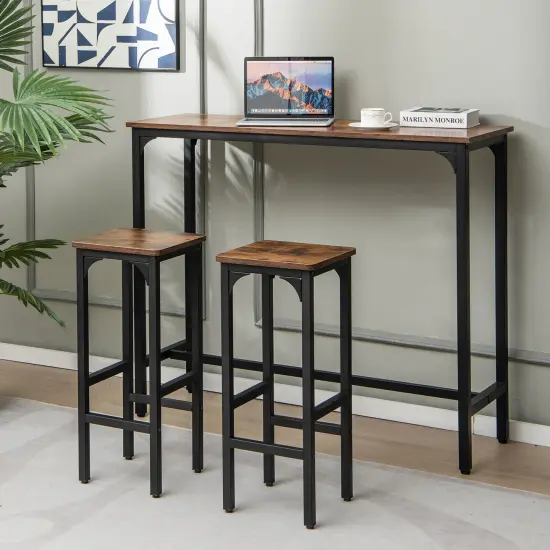 2 Pieces 28 Inch Dining Bar Chair Set with Footrest and Adjustable Pads-Rustic Brown {2}