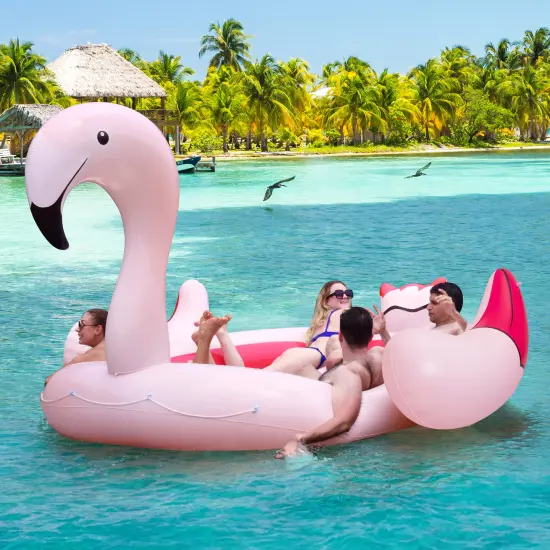6 People Inflatable Flamingo Floating Island with 6 Cup Holders for Pool and River {4}