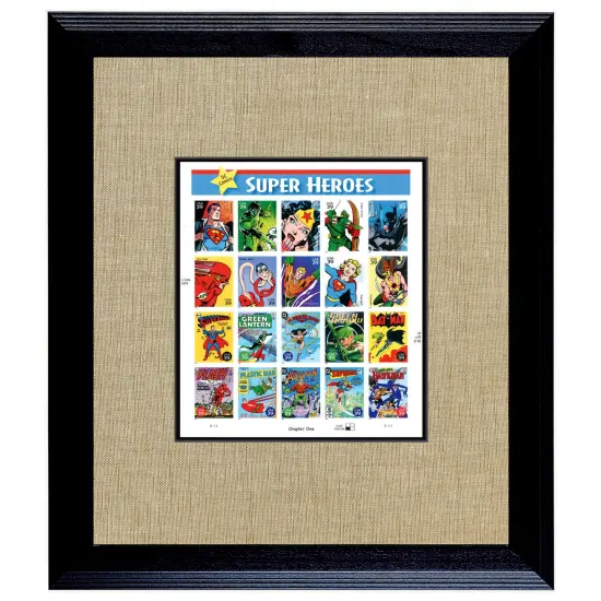 Super Heroes U.S. Stamp Sheet in 16x14 Wood Frame {1}