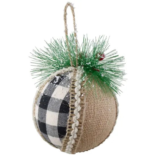 Northlight Plaid with Burlap Christmas Ball Ornaments - 6" (152mm) - Black and White - 4ct {5}