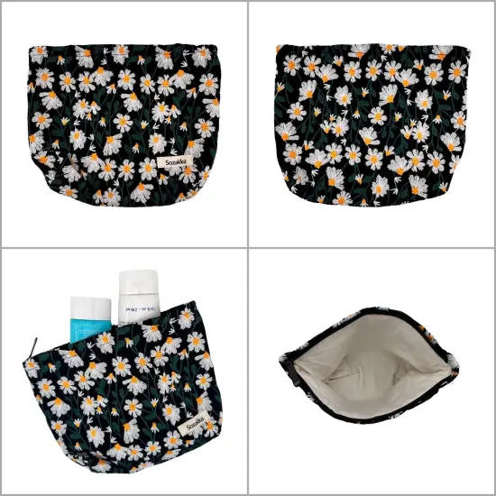 Wrapables Cosmetic Pouch, Makeup and Toiletry Travel Bag, Embroidered Daisy {3}