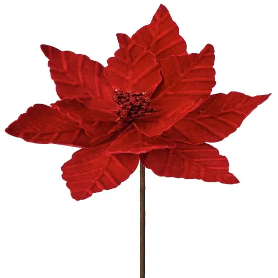 24” Red Velvet Poinsettia Flower with Glitter Center – Elegant Christmas Floral Décor {1}