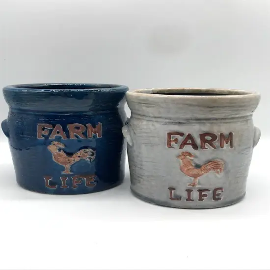 Farm Life Crock Planter - SMALL Blues Dark Gray {2}