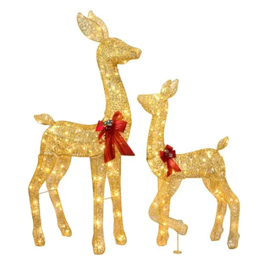 2-Piece Lighted Christmas Deer Family, Outdoor Yard Decoration Set with 210 LEDs Warm White Light, Gold {1}