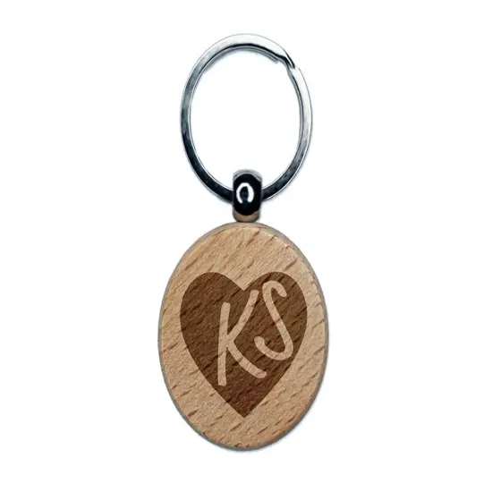 KS Kansas State in Heart Engraved Wood Round Keychain Tag Charm {1}