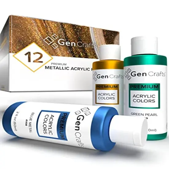 Metallic Acrylic Pouring Paint Set of 12 Metallic Colors - Pre-Mixed High Flow & Ready to Pour - 2 oz./59 ml Bottles - Multi-Purpose Paints for Canvas & Paper, Rocks, Wood {2}