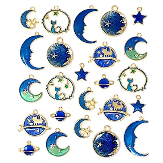 24 Pieces Assorted Gold Plated Enamel Cat Moon Star Celestial Charm Pendant DIY for Earrings Necklace Bracelet Jewelry Making and Crafting {2}
