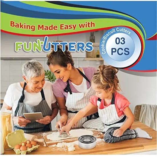 3 Pieces Cookie Cutter Set 2 3 4 INCH x 1.5 INCH,Round Metal Baking Rings for Pastry, Biscuits, and Dough Cutting, Heavy Duty and Reusable, Multiple Sizes {5}