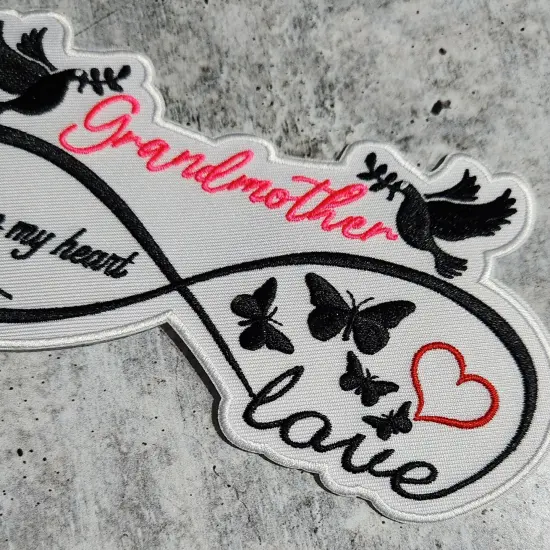 Memorial Infinity Collection: Patch Party Club, "GRANDMOTHER" Eternal Remembrance 1-pc, Iron-On Embroidered Patch, Sz 6" {6}