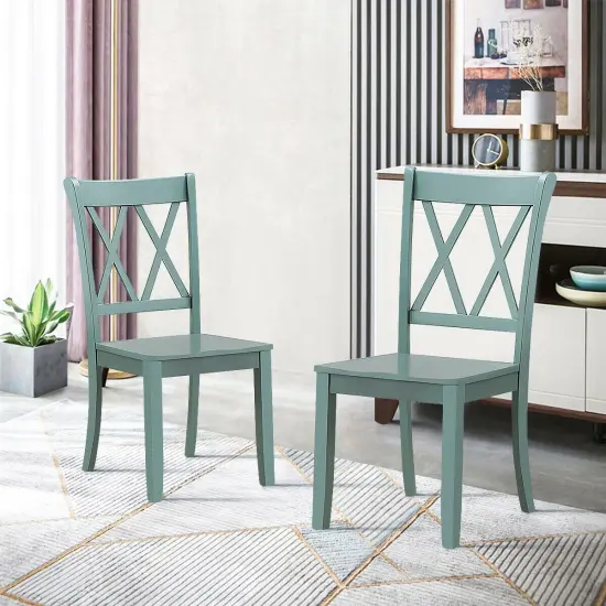 Set of 2 Cross Back Rubber Wood Dining Chairs {2}