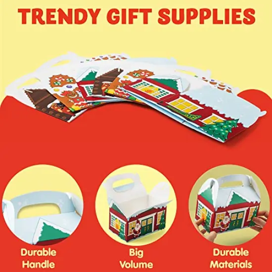 JOYIN 24 PCS 3D Christmas House Cardboard Treat Boxes for Holiday Xmas Goody Gift, Goodie Paper Boxes, School Classroom Party Favor Supplies, Candy Treat Cardboard Cookie Boxes {6}