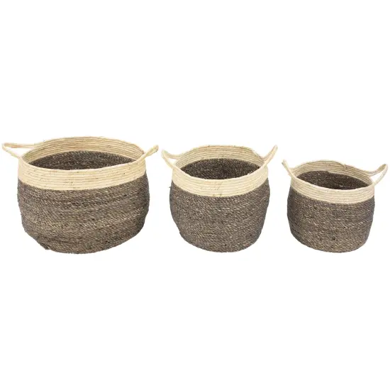 Northlight Set of 3 Beige and Brown Woven Seagrass Storage Baskets with Built-in Handles 13.25" {1}