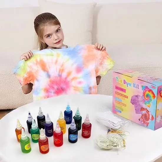 Tie Dye Kit with 3 White T-Shirts, 18 Colors DIY Fabric Tye Dye for Clothes, Arts and Craft for Kids Girls Age 8-12 Year Old, Birthday Christmas Gift for Girls 4,5,6,7,8,9,10,11,12 Year Old {3}
