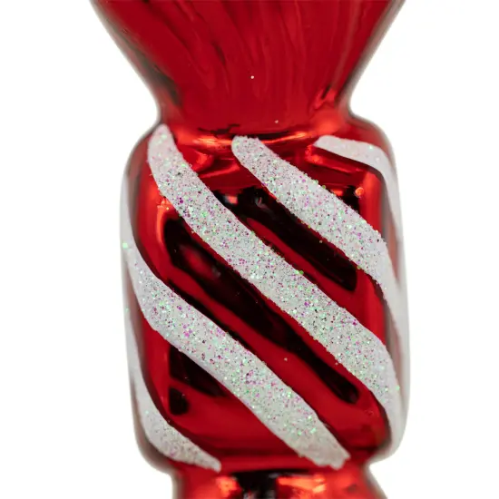 Northlight Set of 2 Shiny Red and White Glittered Candy Christmas Glass Ornaments 4" {6}