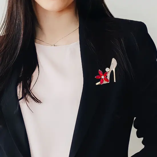 Wrapables Crystal Rhinestone High Heel Shoe Brooch Pin, Red {5}