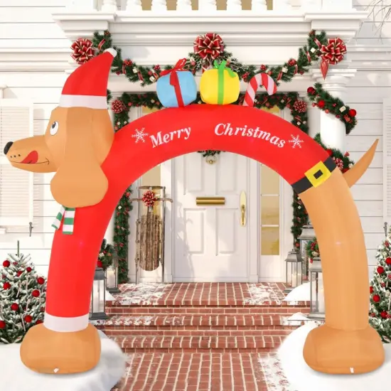 8 Feet Lighted Inflatable Christmas Dachshund Arch with Air Blower {2}