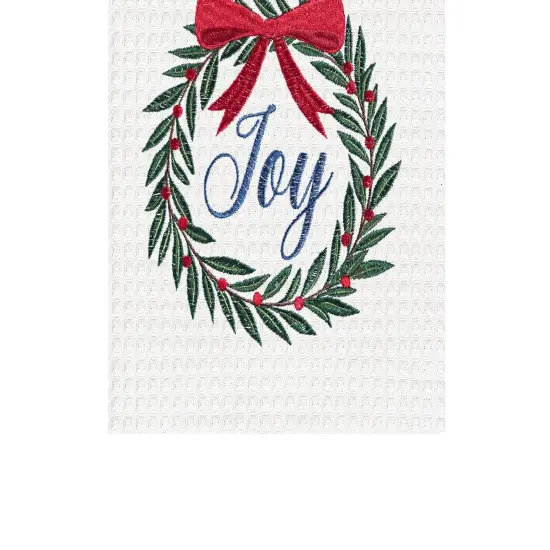 27' x 18" Christmas Holiday "Joy" Sentiment with Red Berry Wreath Cotton Waffle Weave Kitchen Dish Towel {4}