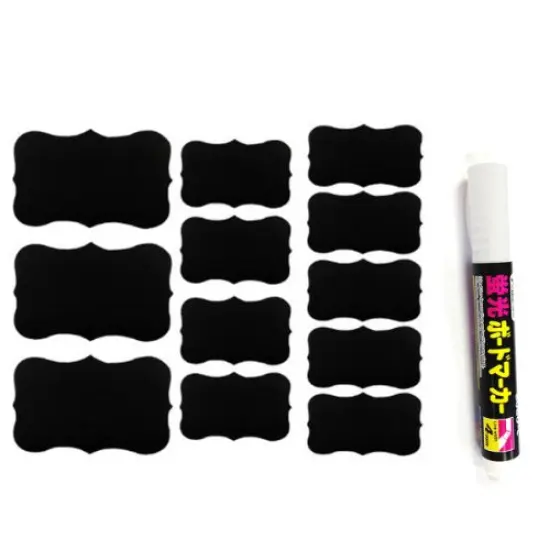 Wrapables Set of 32 Chalkboard Labels in Various Sizes, Fancy Rectangle With Chalk Pen {1}