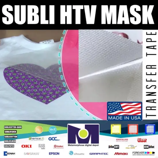 SUBLI HTV MASK&trade; 8&rdquo;x9&rdquo;- 25 SHEETS For Sublimation HTV Vinyl - Transfer Tape USA {1}
