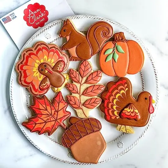 7 Pieces Fall and Thanksgiving Cookie Cutters Set. Made in the USA by Ann Clark, Pumpkin, Maple Leaf, Turkey, Squirrel, Acorn {2}