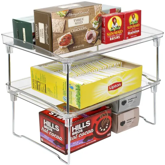 Sorbus Stackable Shelves for Cabinets & Countertop - Storage Shelf Organizer Stand Racks- Foldable Shelves for Undersink, Kitchen Cabinets, Pantry, Countertops, Clear Plastic/Metal {3}