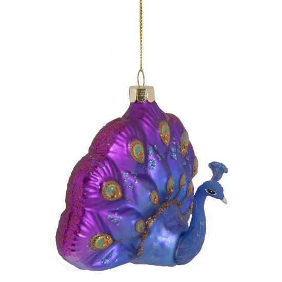 Northlight Sitting Glittered Peacock Glass Christmas Ornament - 4.25" - Purple {4}