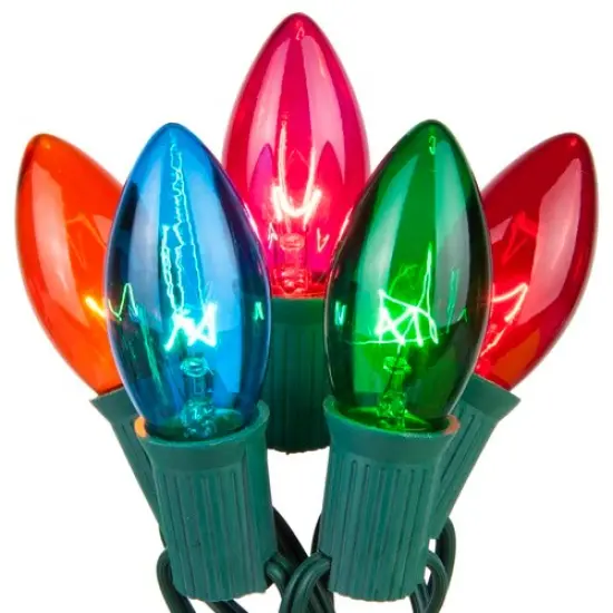 C9 Multi: Red, Blue, Amber, Green, Pink Transparent Steady 25 Set, Green Wire Multicolor {1}