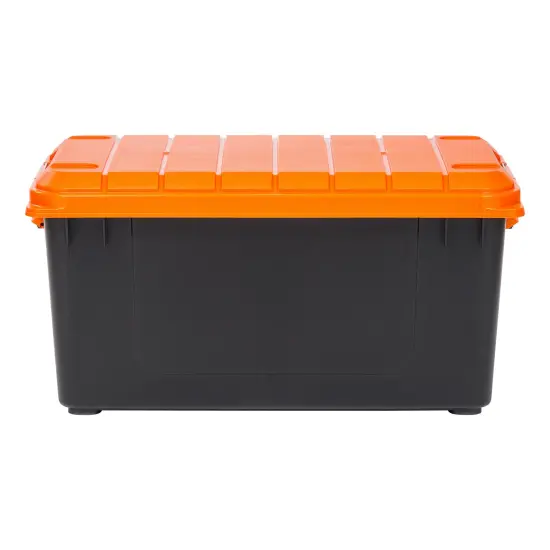 IRIS USA 21 Gallon Heavy-Duty Plastic Storage Bins, Store-It-All Container Totes with Durable Lid and Secure Latching Buckles, Black/Orange, 3 Pack {2}