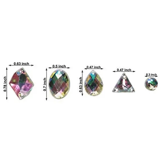 200 Pieces Crystal Gems AB Acrylic Flatback Sew On Diamante Rhinestones with Mixed Shapes for DIY Crafts Handicrafts Clothes Bag Shoes Decorations {4}