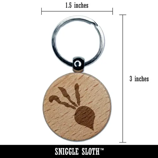 Radish Vegetable Vegetarian Doodle Engraved Wood Round Keychain Tag Charm {2}