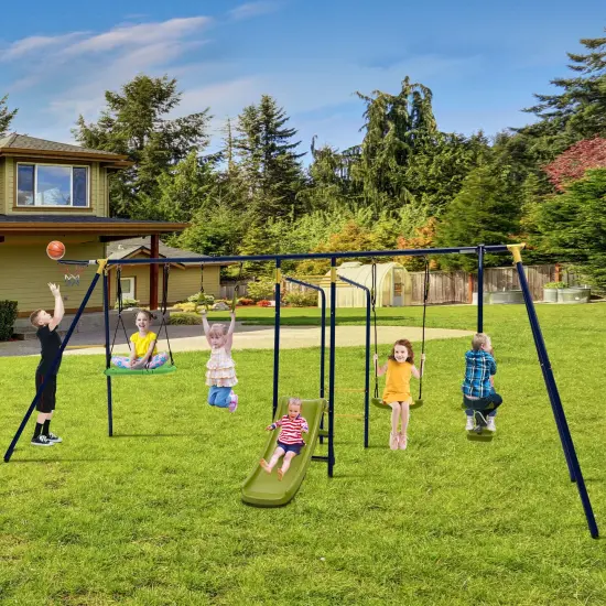 7-in-1 Stable A-shaped Outdoor Swing Set for Backyard {1}
