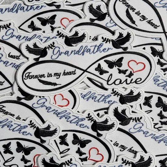 Memorial Infinity Collection: Patch Party Club, "GRANDFATHER" Eternal Remembrance 1-pc, Iron-On Embroidered Patch, Sz 6" {3}