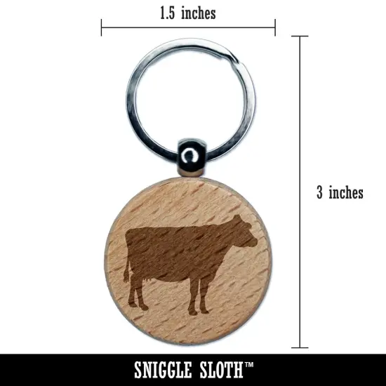 Solid Cow Farm Animal Engraved Wood Round Keychain Tag Charm {2}